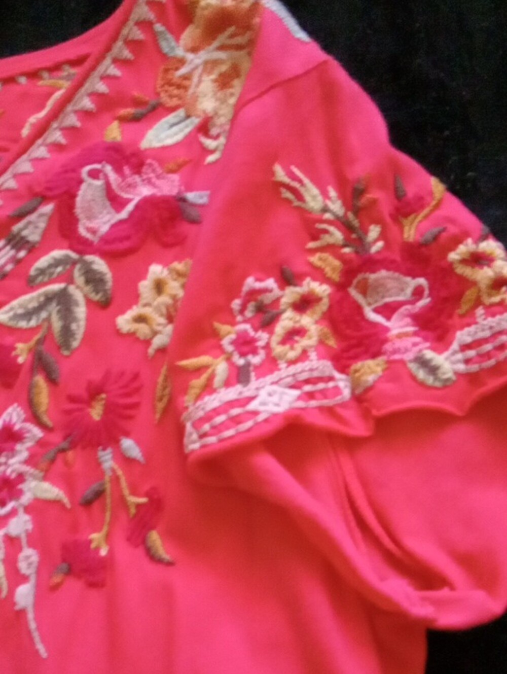 Johnny Was, Coral Boho, Peasant Style, Floral Embroidered V-Neck Tunic, Size M - Picture 13 of 13